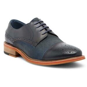 MENS VINTAGE FOUNDRY CO Navy Blue Perforated Toe Derby Oxford Lace Up Shoes 8.5
